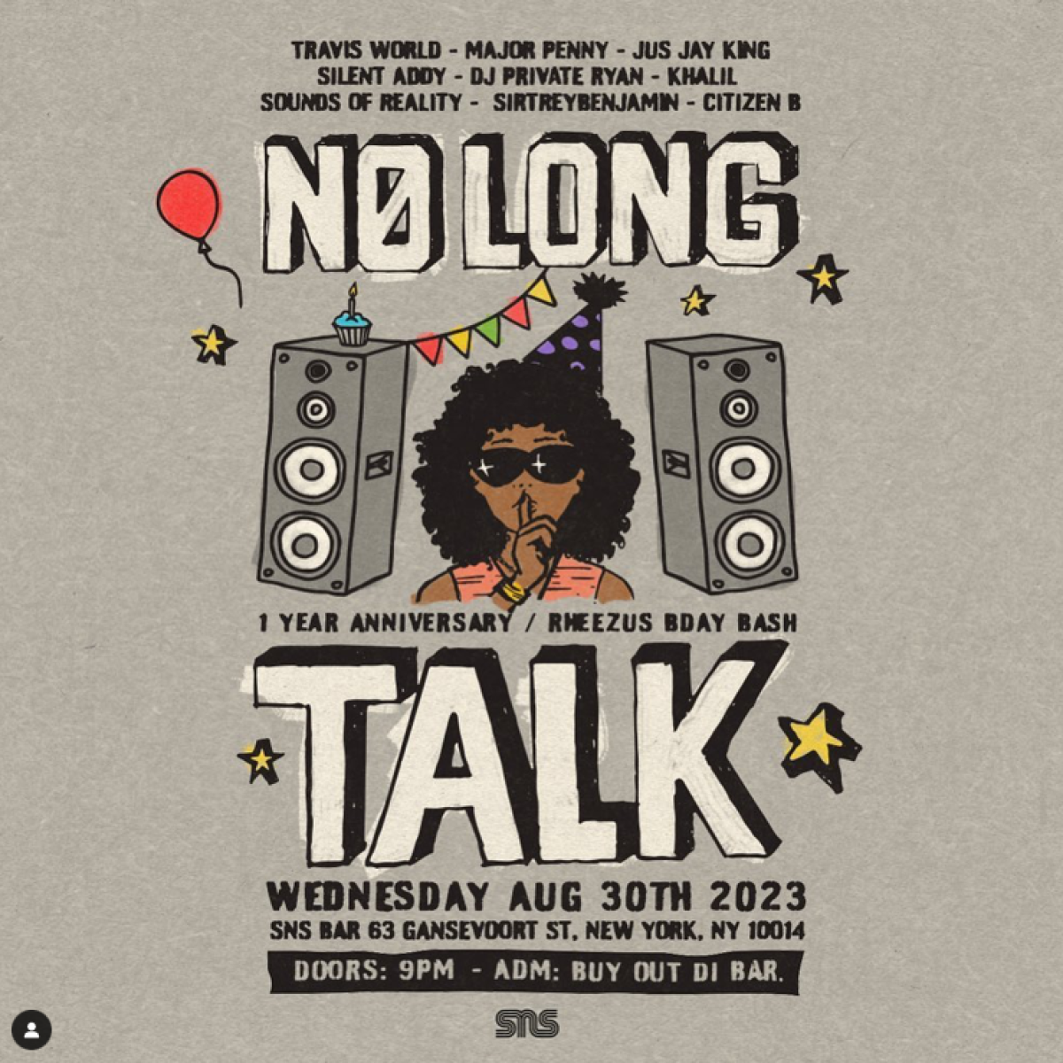 No Long Talk: 1 Year Anniversary flyer or graphic.