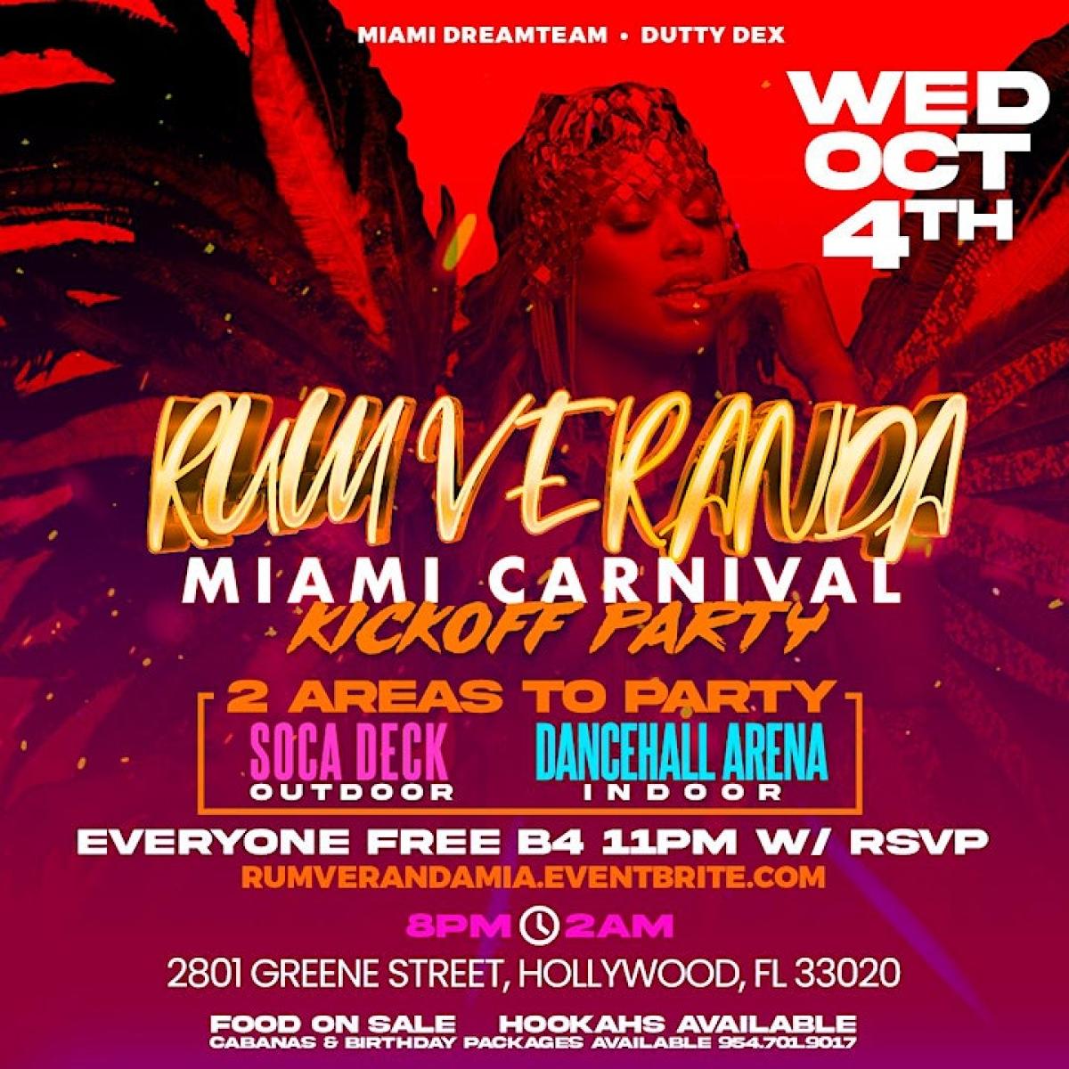 Rum Veranda Miami Carnival Wednesday Oct 4, 2023 FETE LIST, Soca