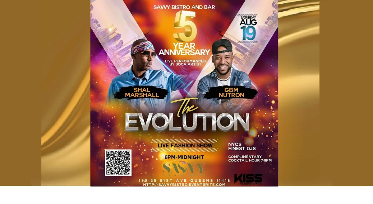 Savvy Bistro & Bar 5th Anniversary: The Evolution flyer or graphic.