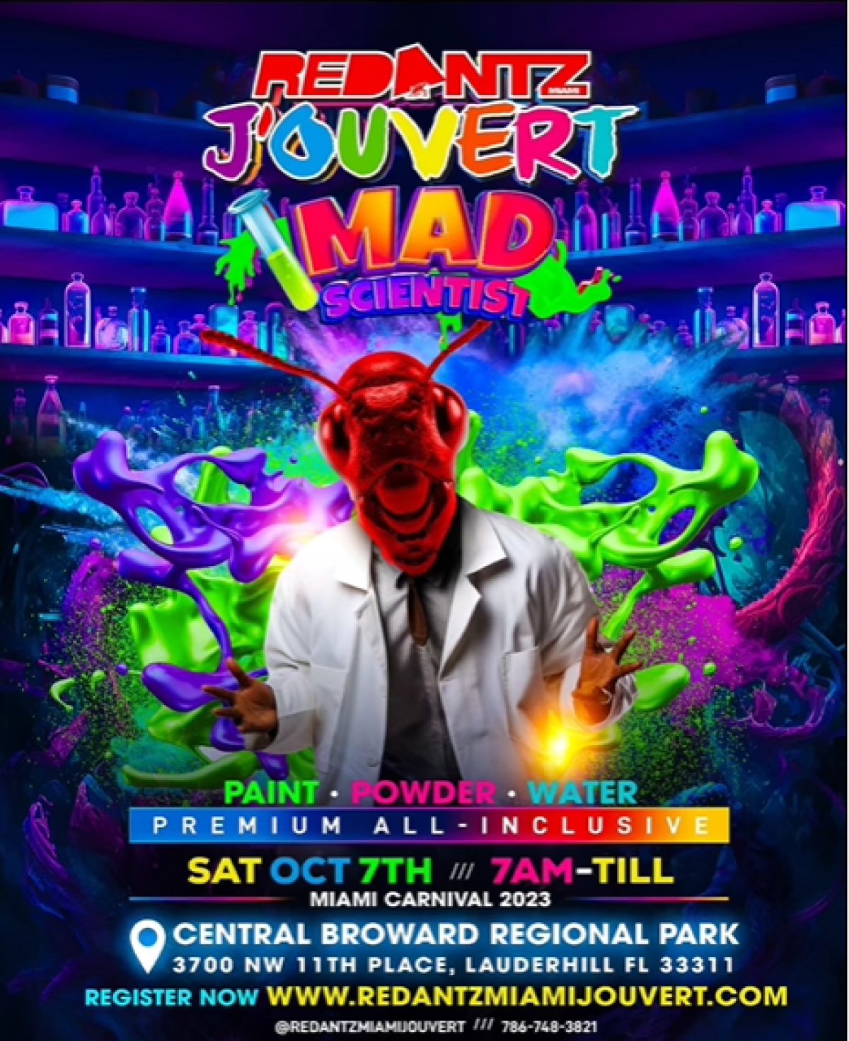 Red Antz Jouvert Mad Scienist  flyer or graphic.