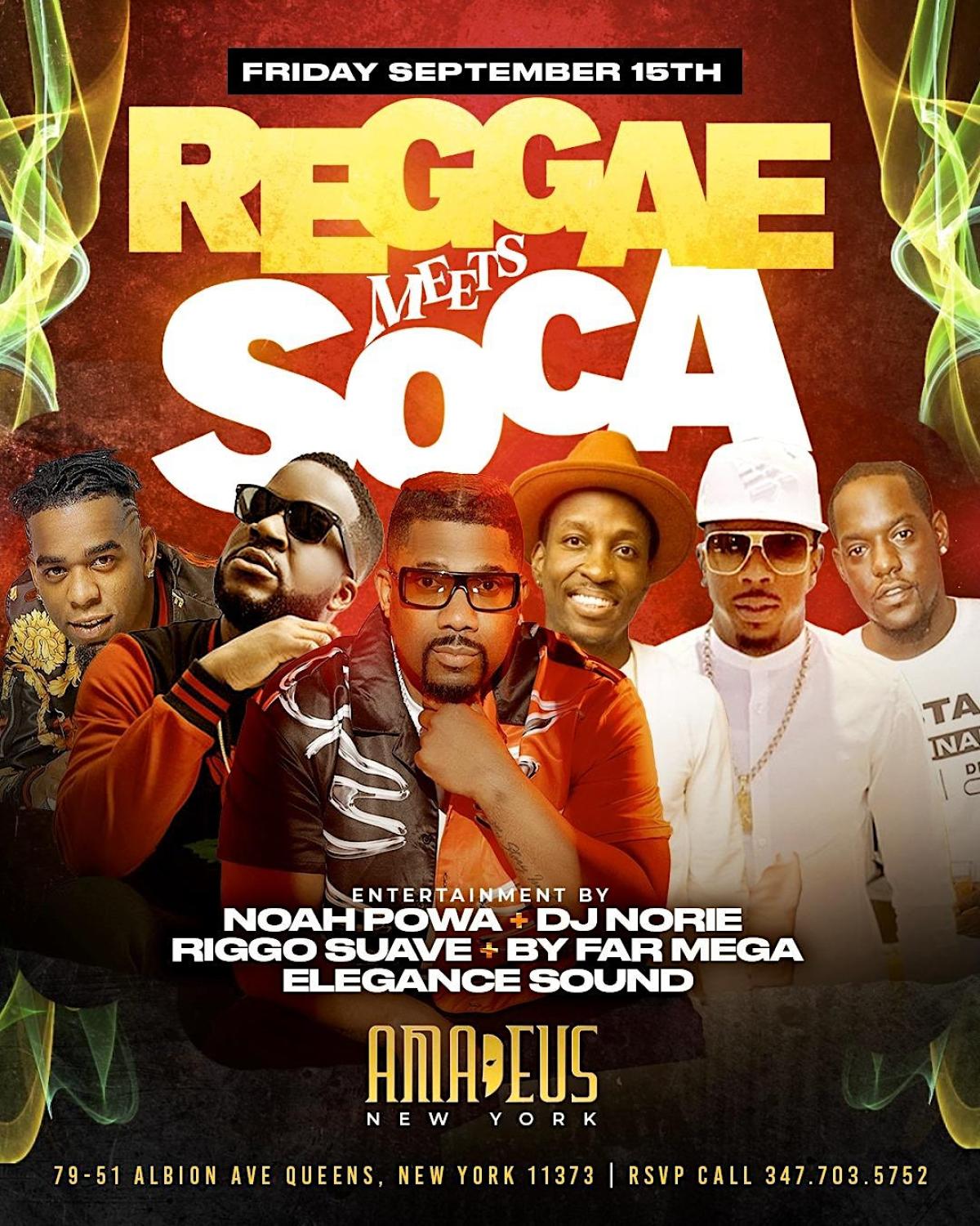 Reggae Meet Soca at Amadeus Nightclub flyer or graphic.