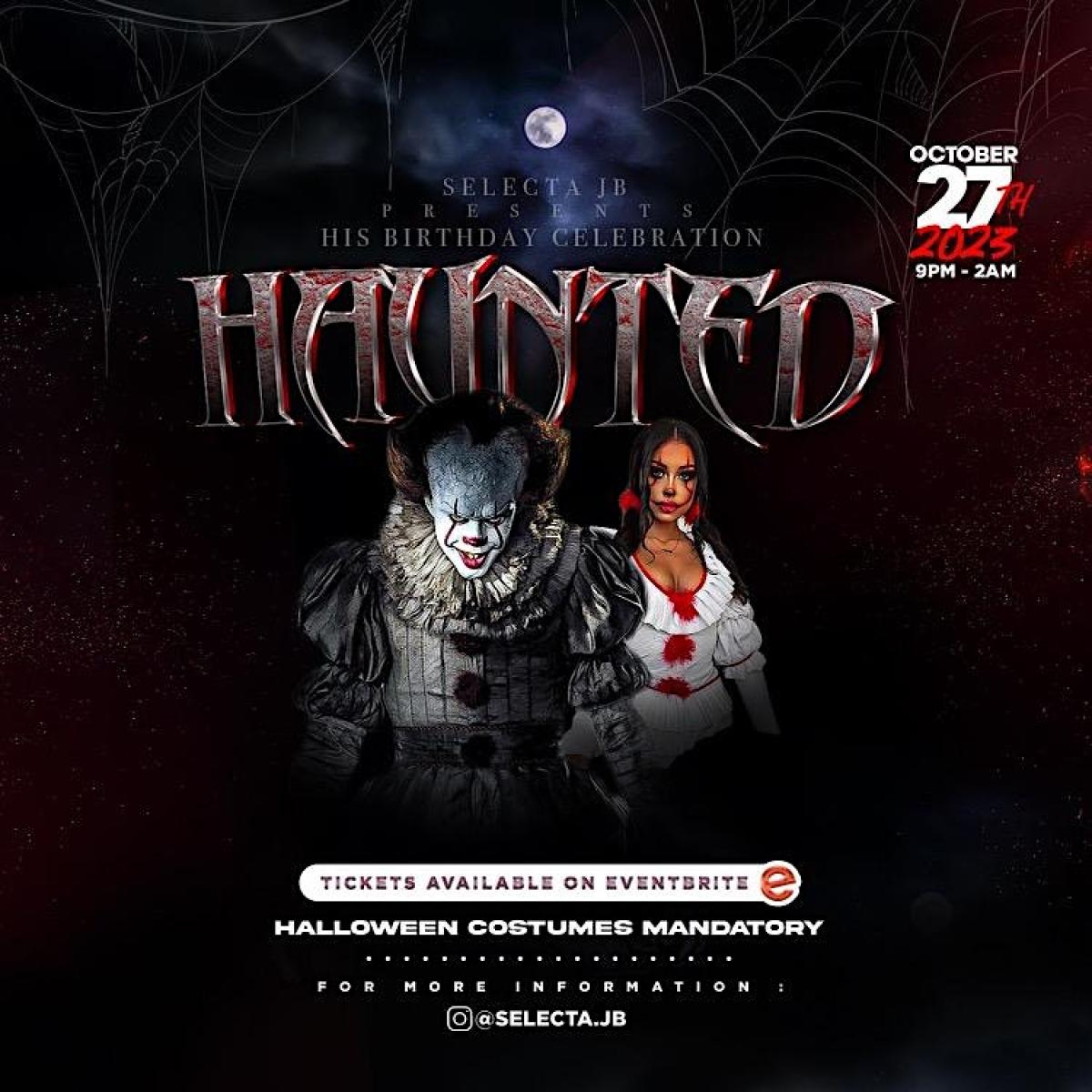 Haunted "The Official Halloween Party Experience" flyer or graphic.