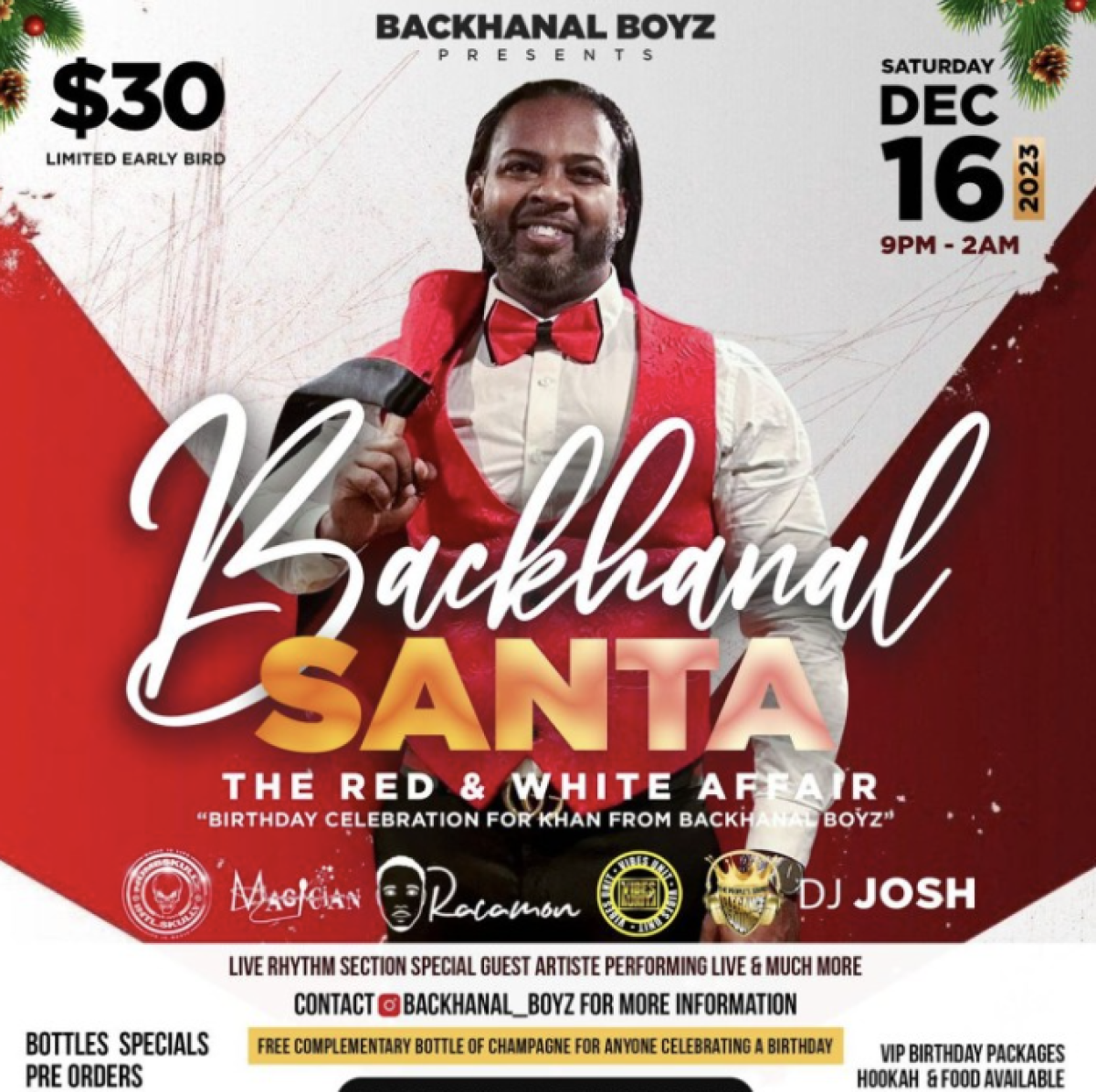 Backhanal Santa flyer or graphic.