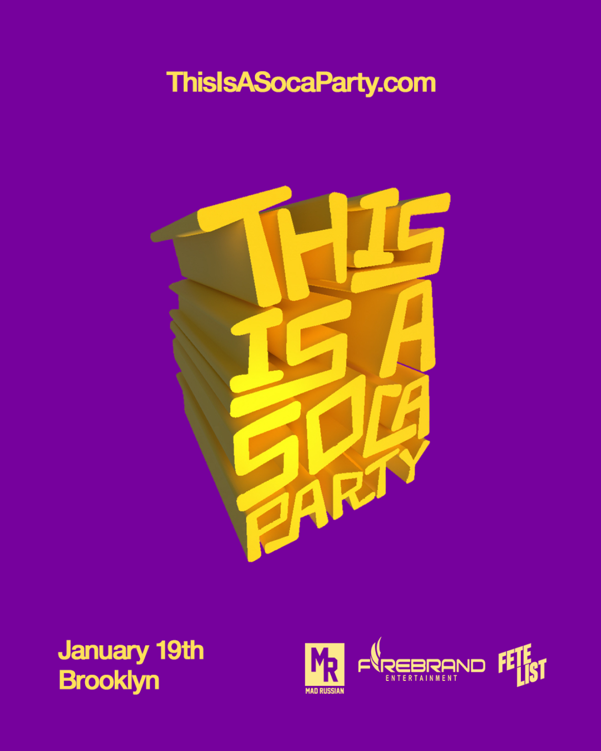 This is a SOCA Party (January) flyer or graphic.