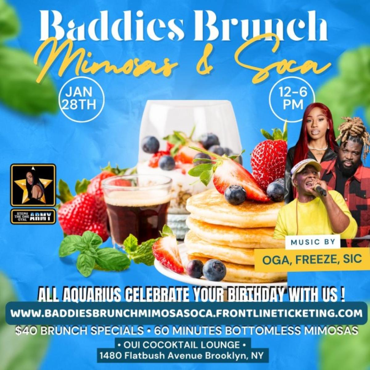 Baddies Brunch Mimosa & Soca flyer or graphic.