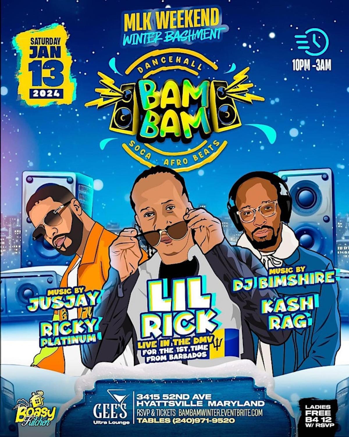 BAM BAM Winter Bashment Ft. Lil Rick flyer or graphic.