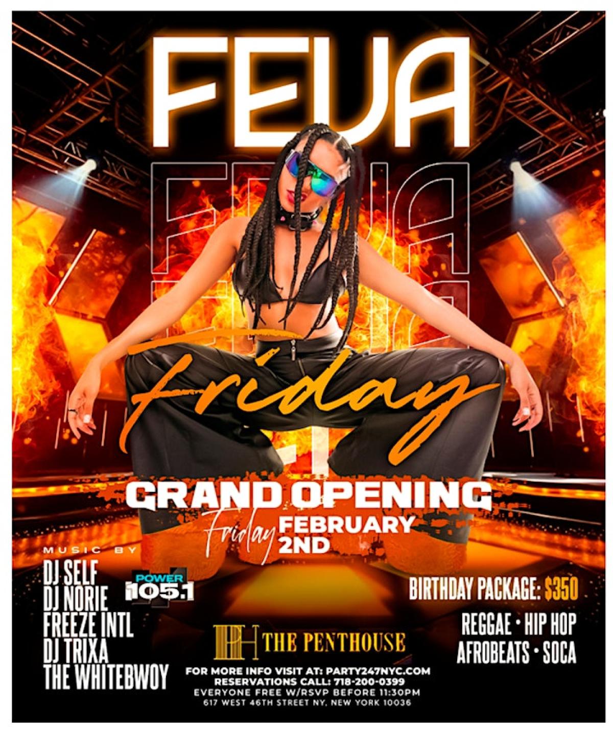 Feva Fridays flyer or graphic.