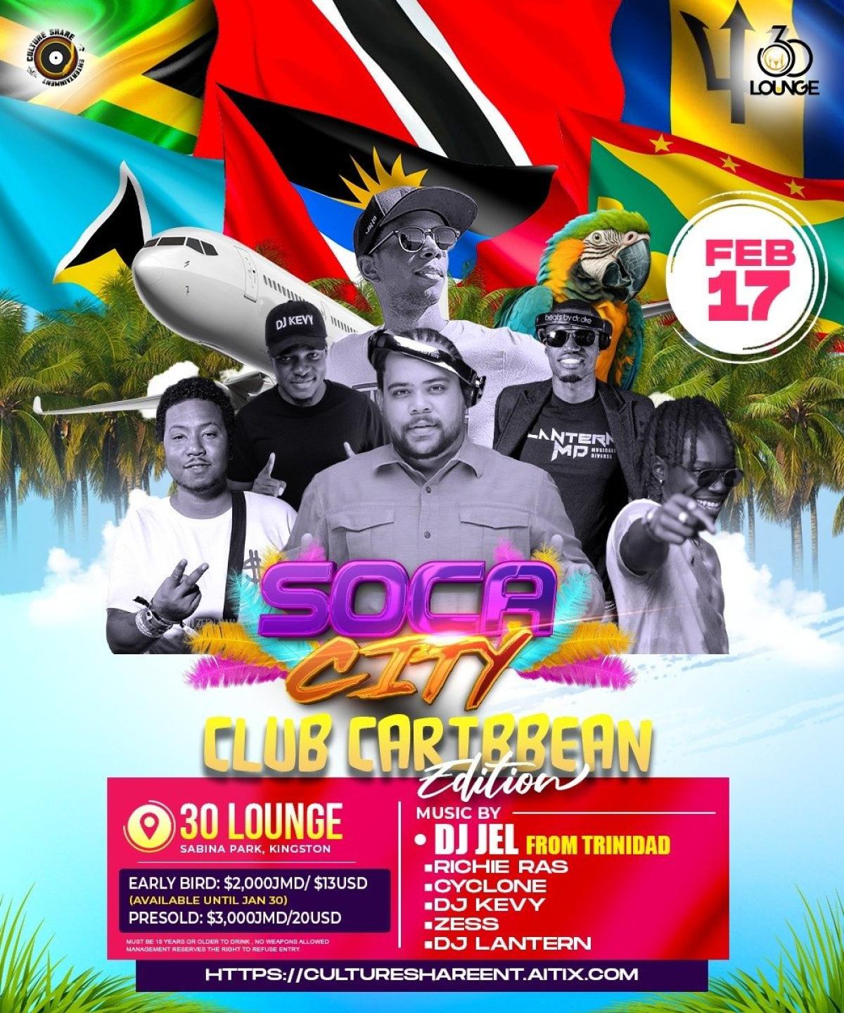 Soca City "Club Caribbean Edition" flyer or graphic.