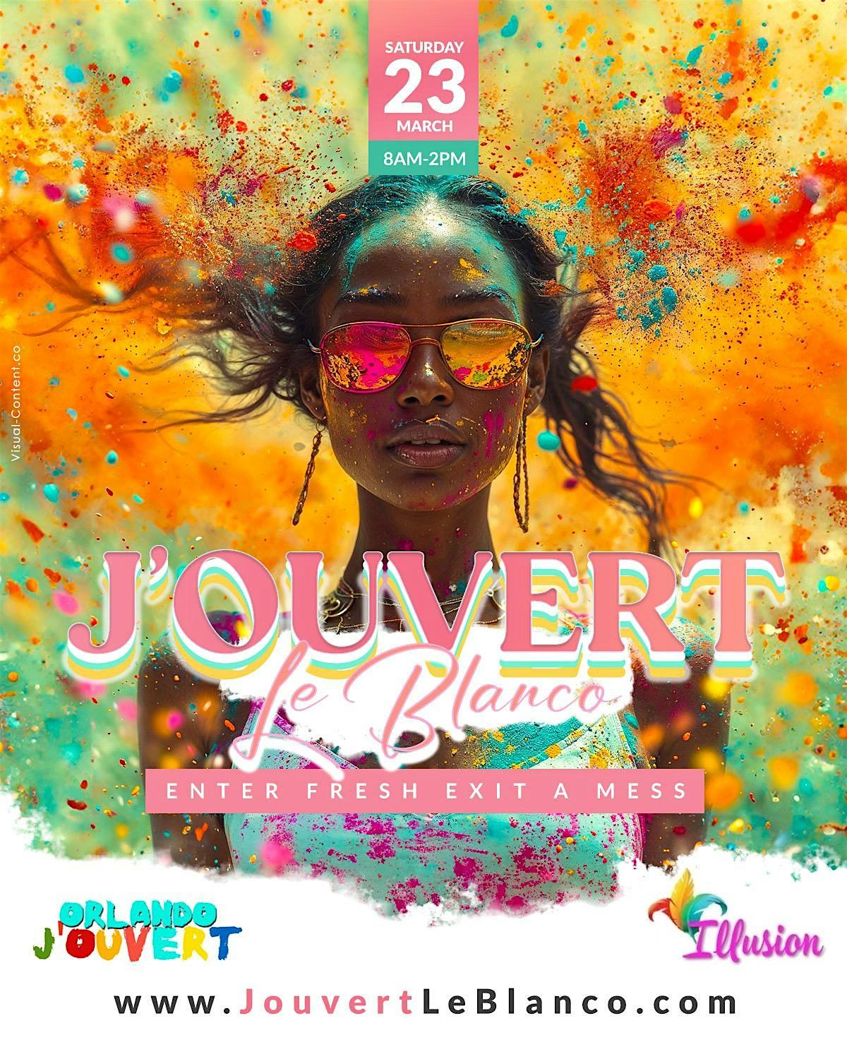 J'ouvert Le Blanco flyer or graphic.