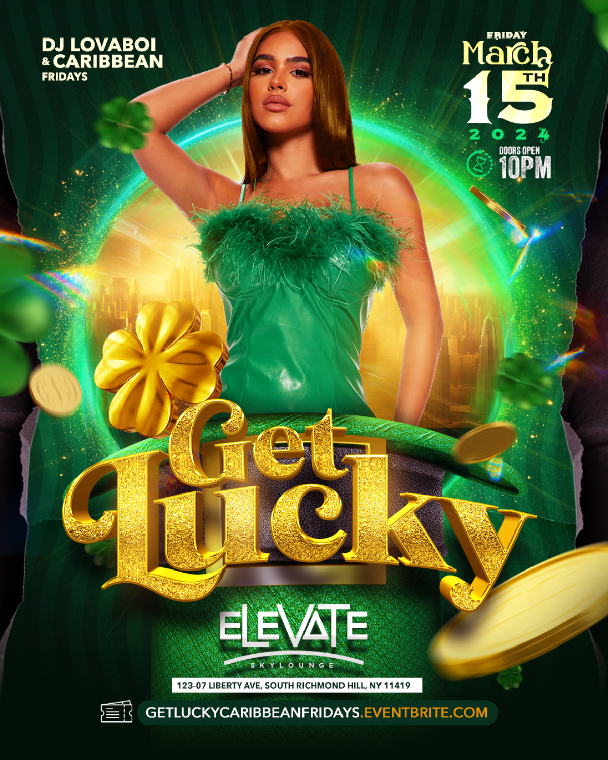 Get Lucky, Caribbean Fridays flyer or graphic.