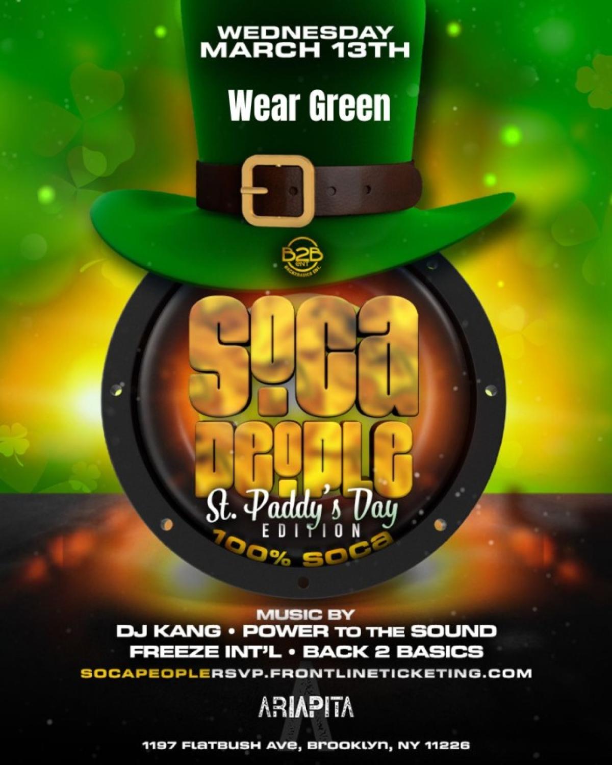 Soca People - St. Paddy's Day Edition flyer or graphic.