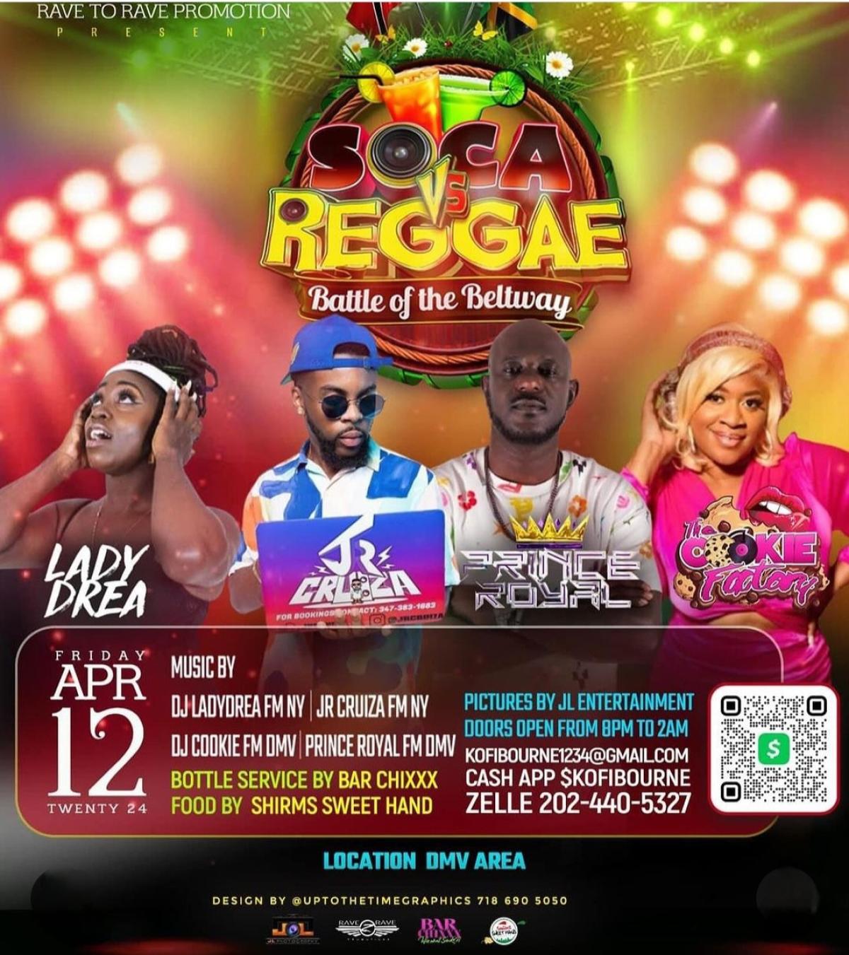 Soca Vs Reggae flyer or graphic.