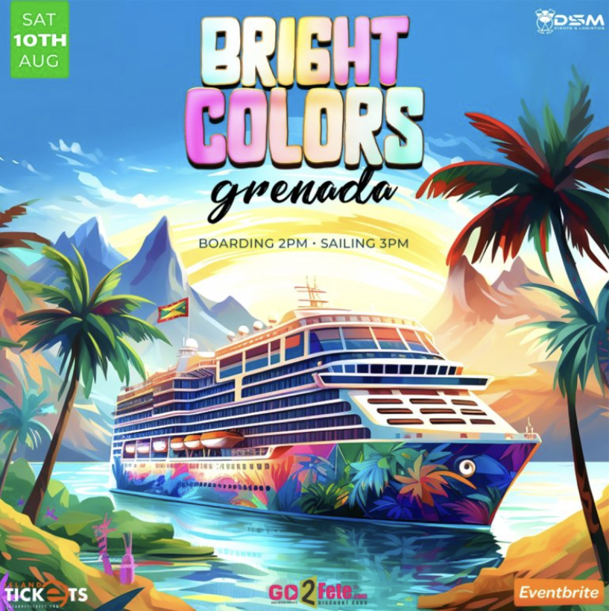 Bright Colors Boatride  flyer or graphic.