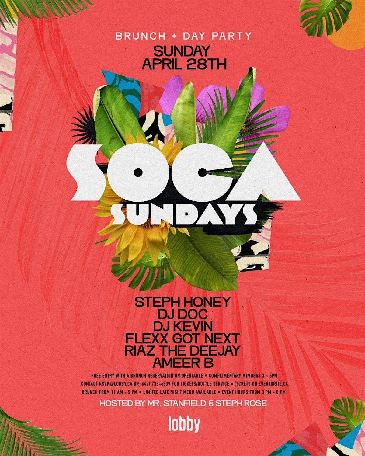 Soca Sundays - Day Party at Lobby flyer or graphic.