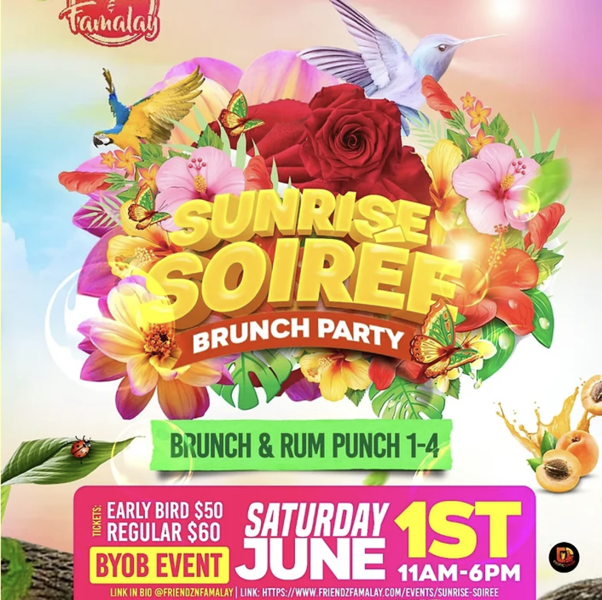 Sunrise Soiree flyer or graphic.