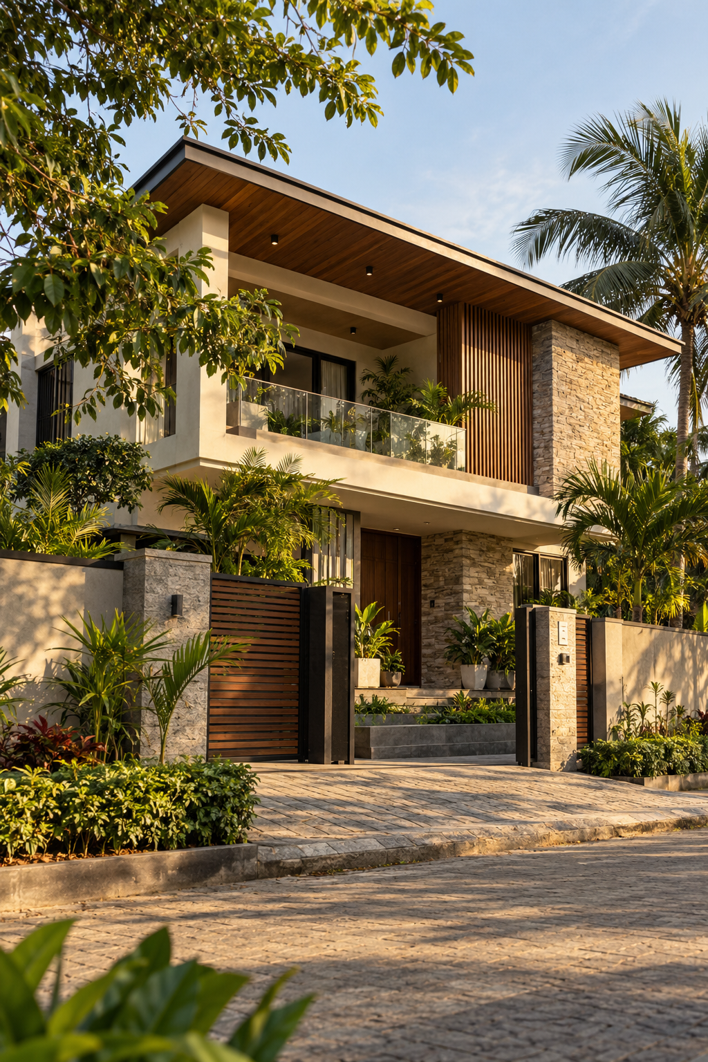 A contemporary Nigerian home surrounded by tropical planting