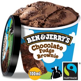 BEN & JERRY'S CHOCOLATE FUDGE BROWNIE ICE CREAM TUB 100 ML