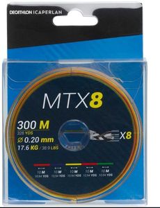 TRESSE 8 BRINS MTX8 MULTICOLORE 300M 20/100 PECHE EN MER TRESSE 8 BRINS MTX8 MULTICOLORE 300M 20/100 PECHE EN MER