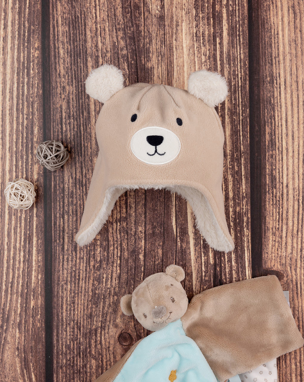 Kapuç i ngrohtë me veshë, Prenatal - 6-9 Muaj, Bezhë