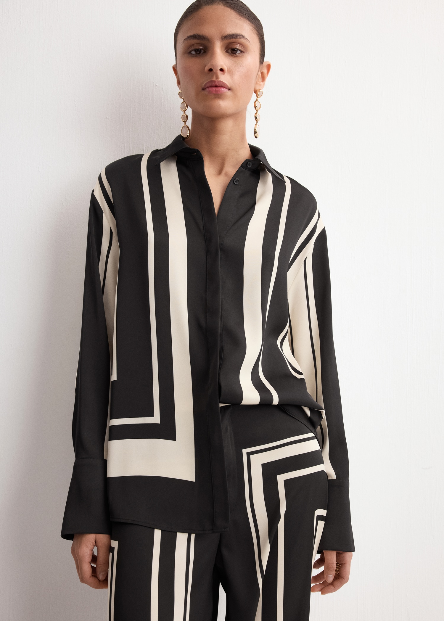 Këmishë me printe, Mango - M, E zezë