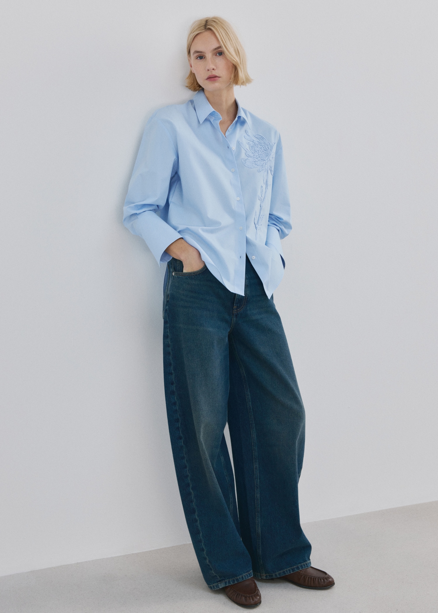 Këmishë me mëngë të gjata, Mango - L, Bojëqielli