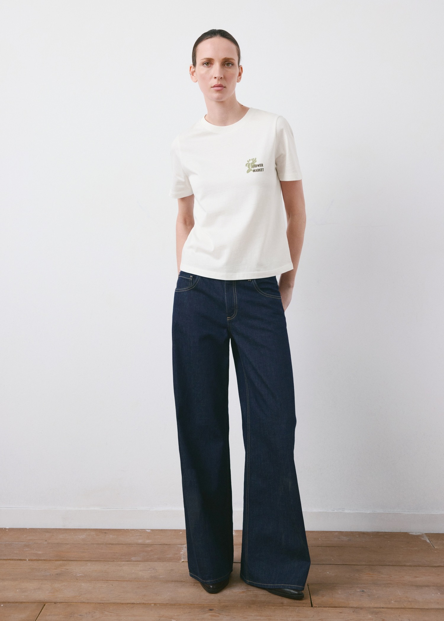 T-shirt pambuku, Mango - XS, E bardhë