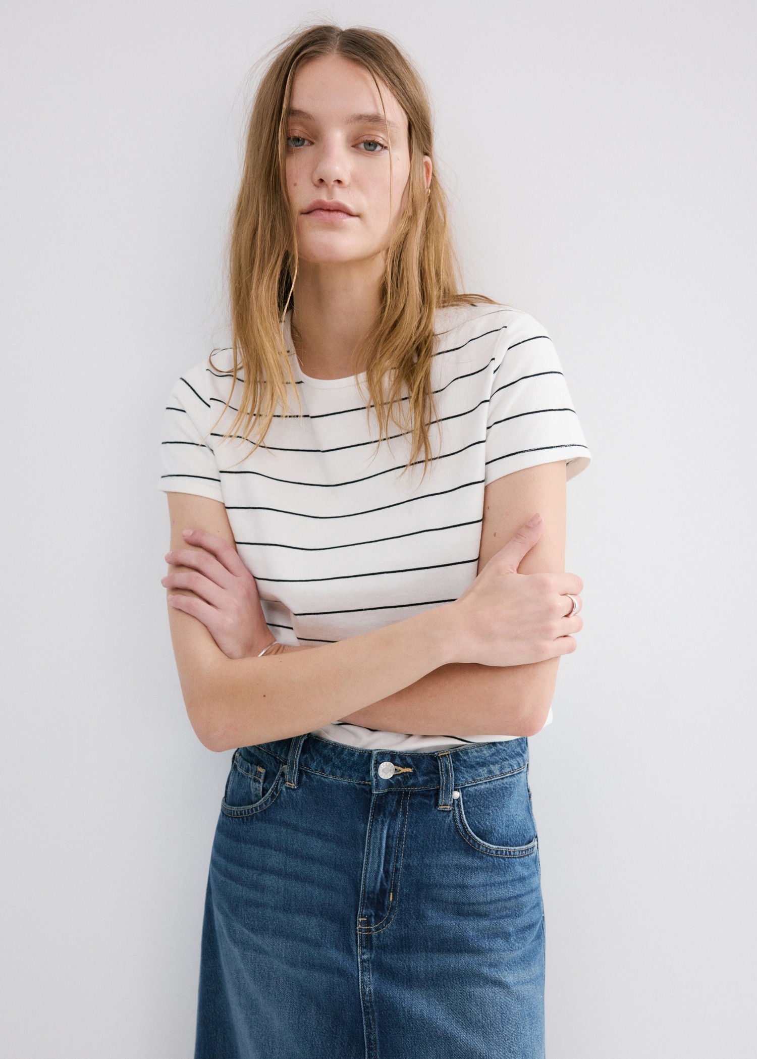 T-shirt pambuku, Mango - XS, E bardhë