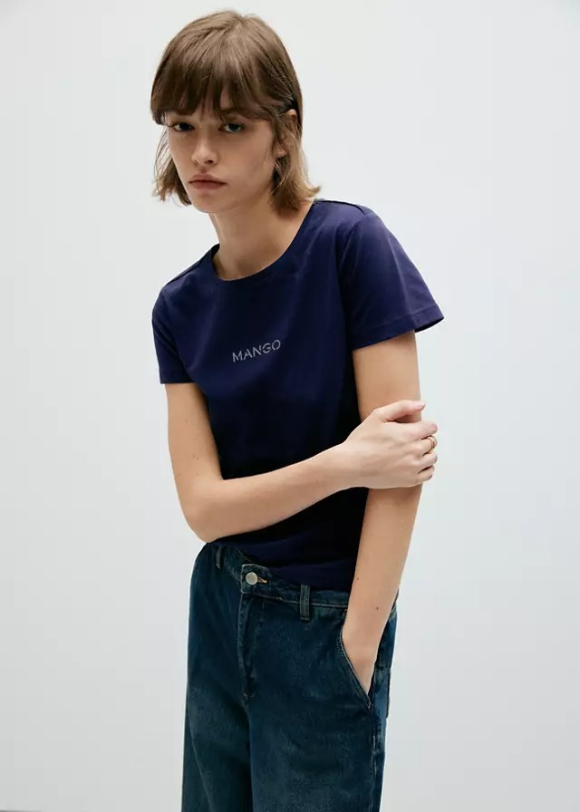 T-shirt pambuku, Mango - XS, Blu