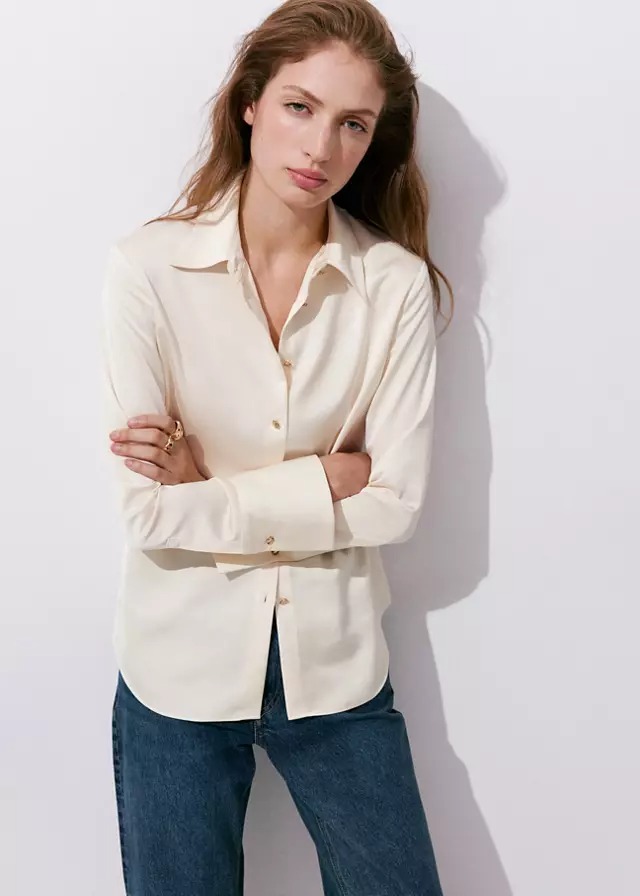 Këmishë sateni, Mango - XL, E bardhë