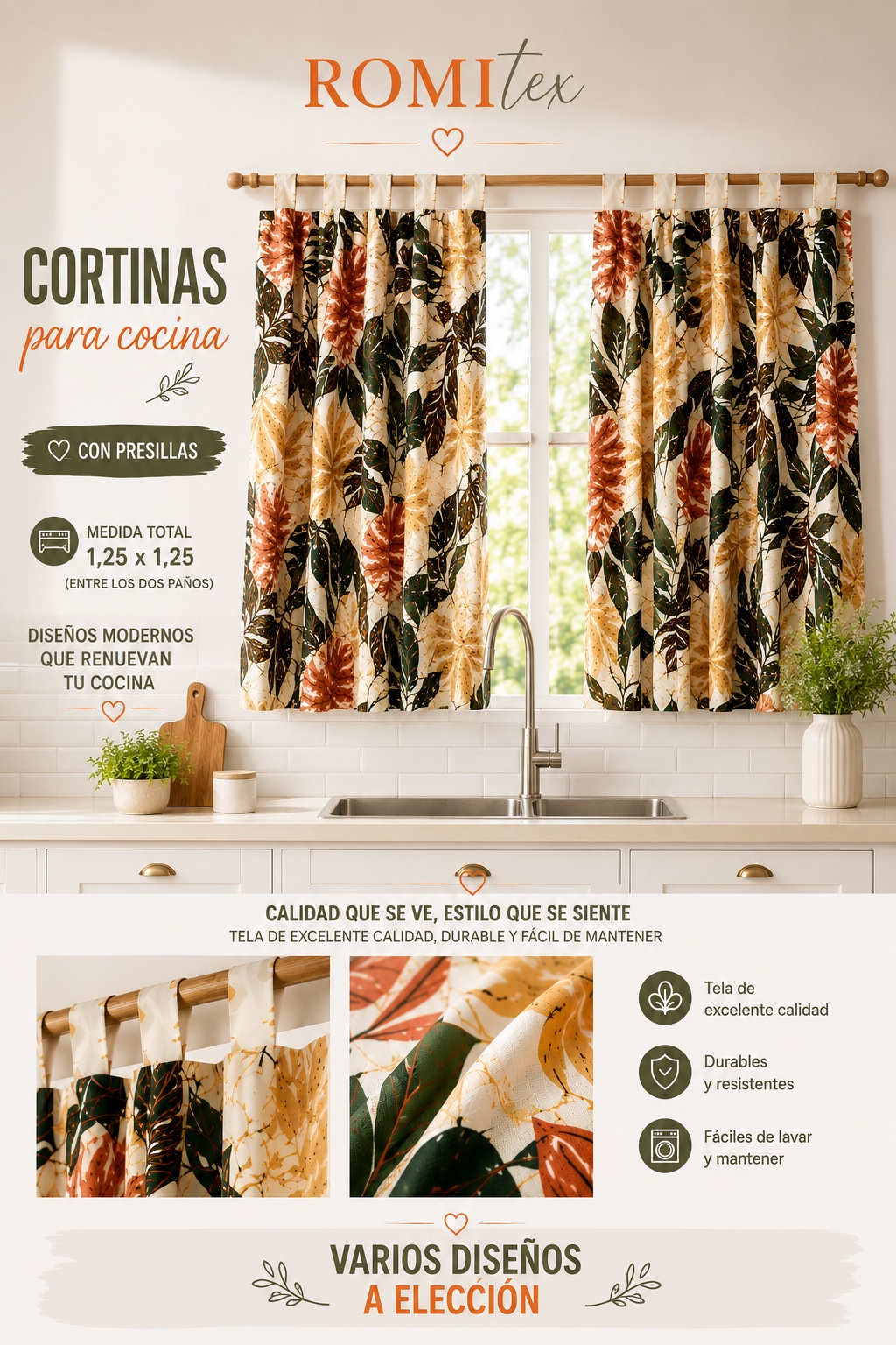 Cortina cocina TROPICAL estampado, foto 2 de 2