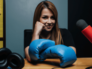 Boxing Talk Show Host In Front Of A Mic