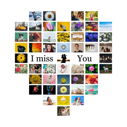 This is a Heart Photo Grid made using Rectangular photos with an aspect ratio of 4:3. "I miss You" is added to this grid.