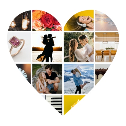 This is a Heart Photo Grid with a smooth outline made by masking the grid with a heart shape.