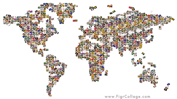 Photo collage of World map shape