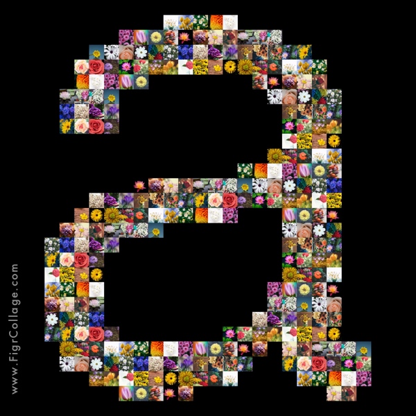 Collage in the shape of letter a