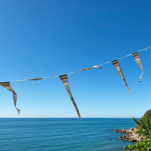 Colorful ethnic festival banners in the wind