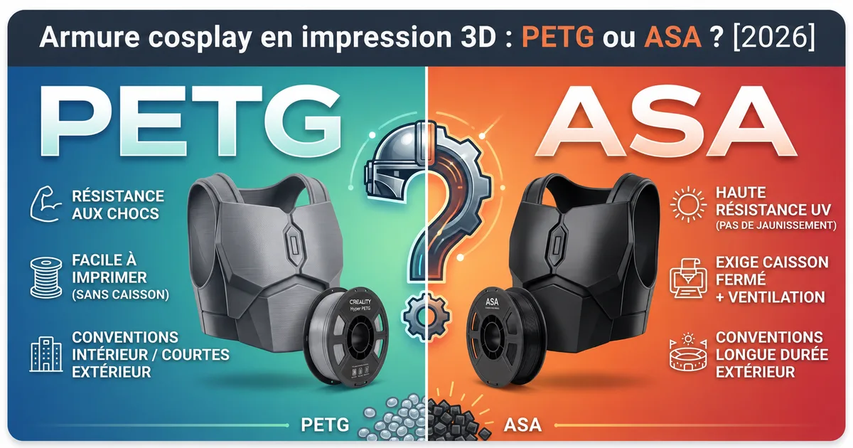 Pièces d'armure de cosplay imprimées en 3D en PETG, encore brutes avant ponçage et peinture