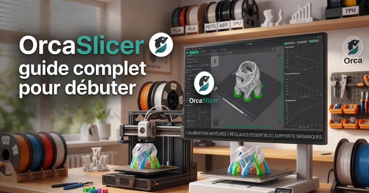 Interface OrcaSlicer avec un modèle 3D chargé et les panneaux de paramètres visibles