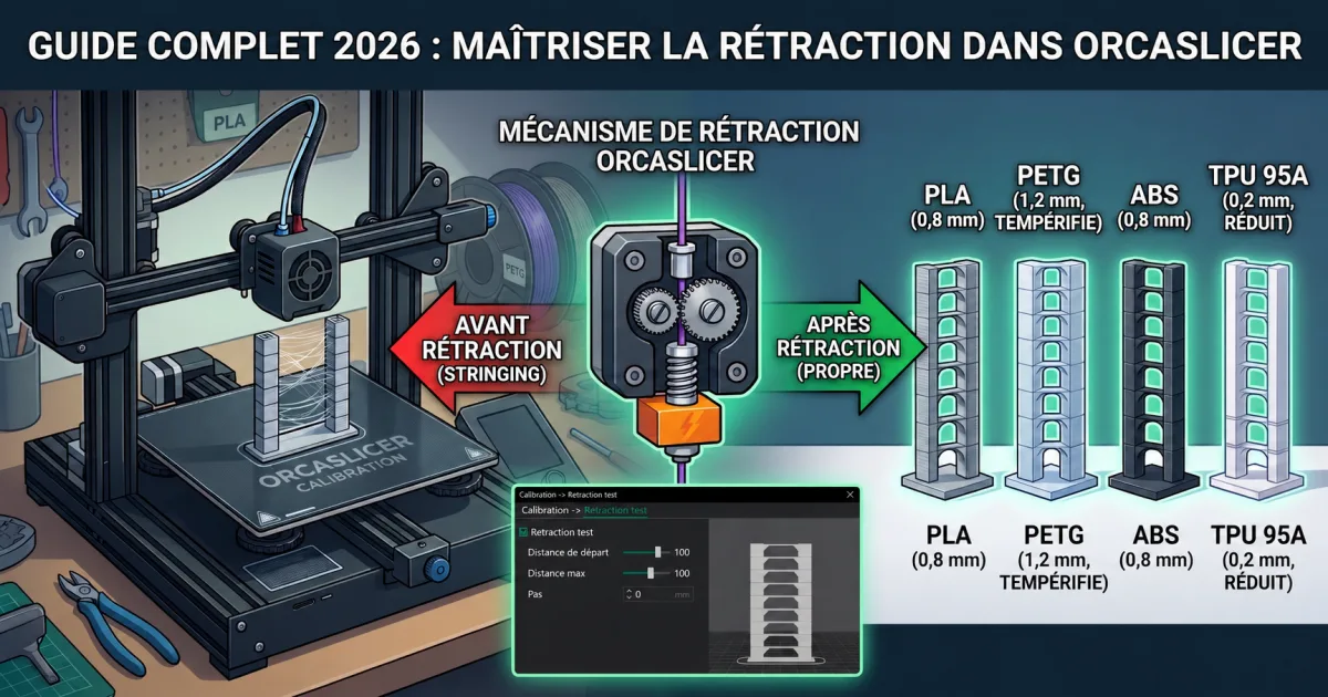 Paramètres de rétraction dans l'interface OrcaSlicer — vue du panneau filament
