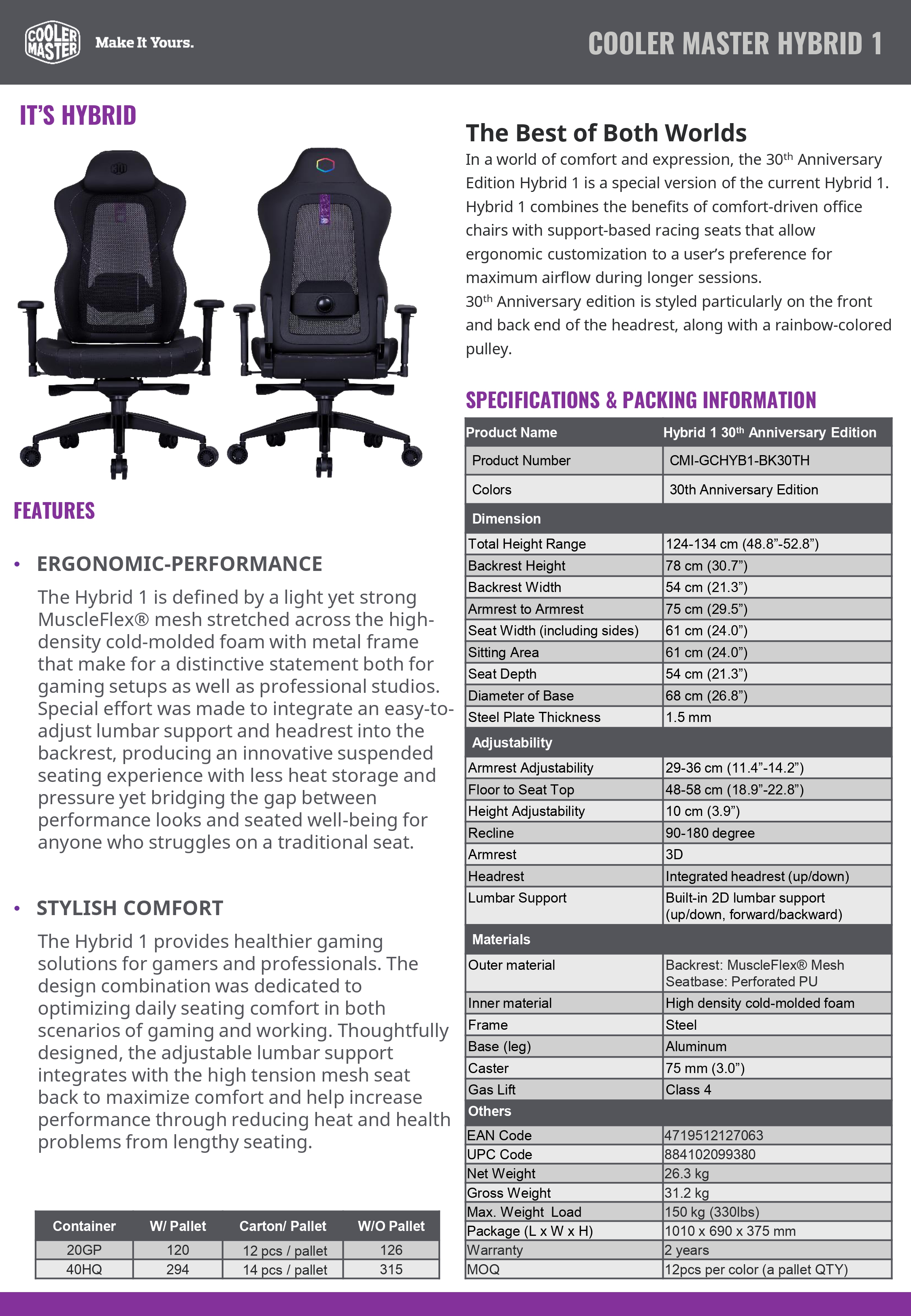 COOLER MASTER HYBRID 1 ERGO GAMING CHAIR 30TH ANNIVERSARY EDITION