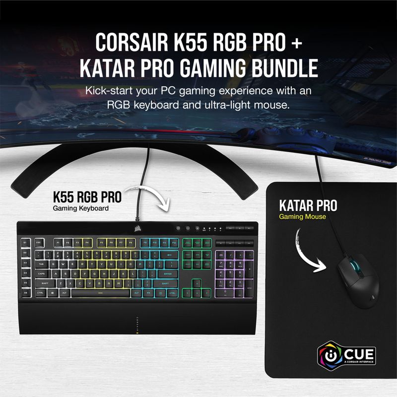 TECLADO CORSAIR K55 RGB PRO XT ICUE MACRO KEY ENGLISH (1590)