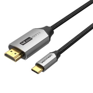 VENTION COTTON BRAIDED USB-C TO HDMI CABLE 1M BLACK *สายเคบิลไทป์ซีแปลงเอชดีเอ็มไอ