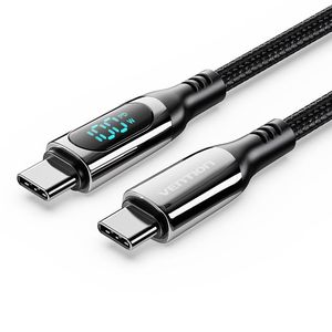 ENTION COTTON BRAIDED USB 2.0 C MALE TO C MALE 5A CABLE WITH LED DISPLAY 1.2M BLACK *สายเคเบิลไทป์ซี