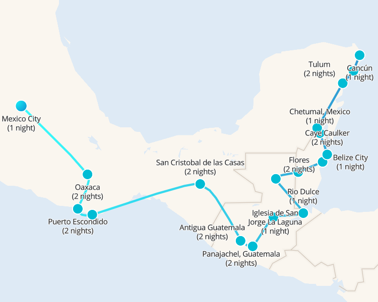 Pase de viaje de la Ciudad de México a Cancún (vía Guatemala y Belice) 30 días 30 días - 1