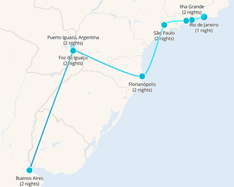 Pase de viaje de Río de Janeiro a Buenos Aires (vía Florianópolis e Iguazú) 17 días 17 días - 1