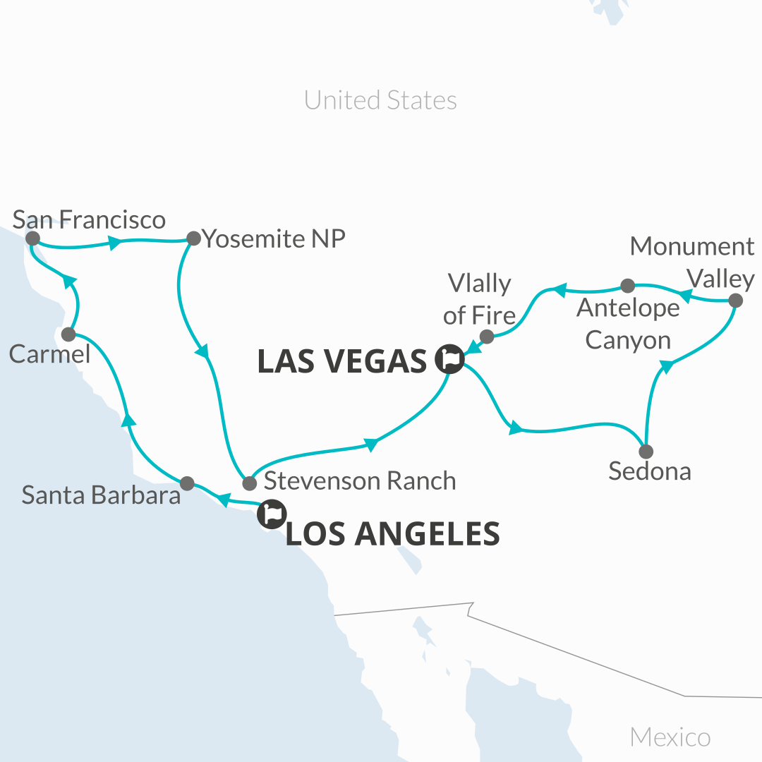 tourhub | Bamba Travel | Magnificent West 8D/7N (From Los Angeles) | Tour Map