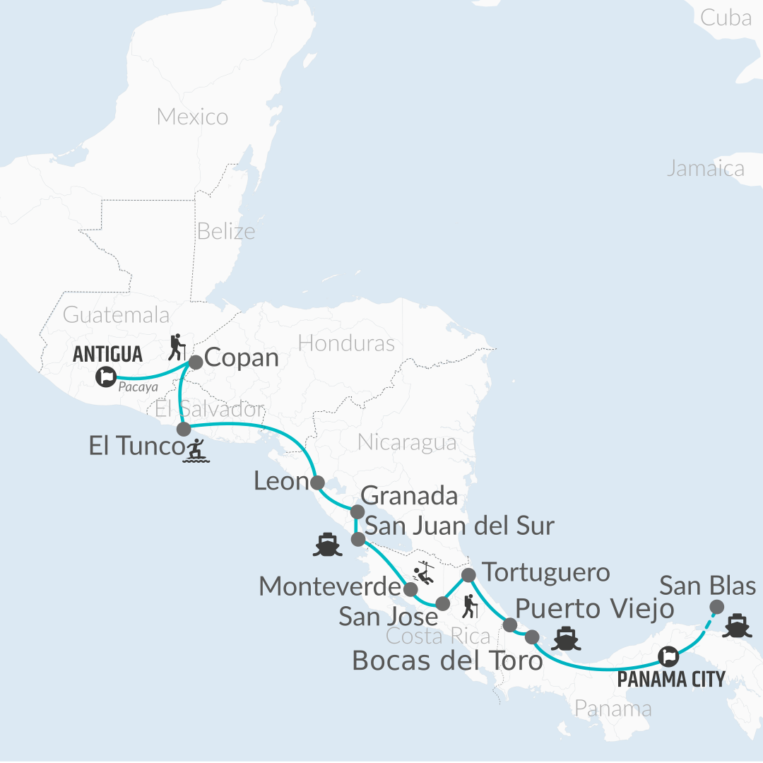 tourhub | Bamba Travel | Panama City to Antigua Travel Pass | Tour Map