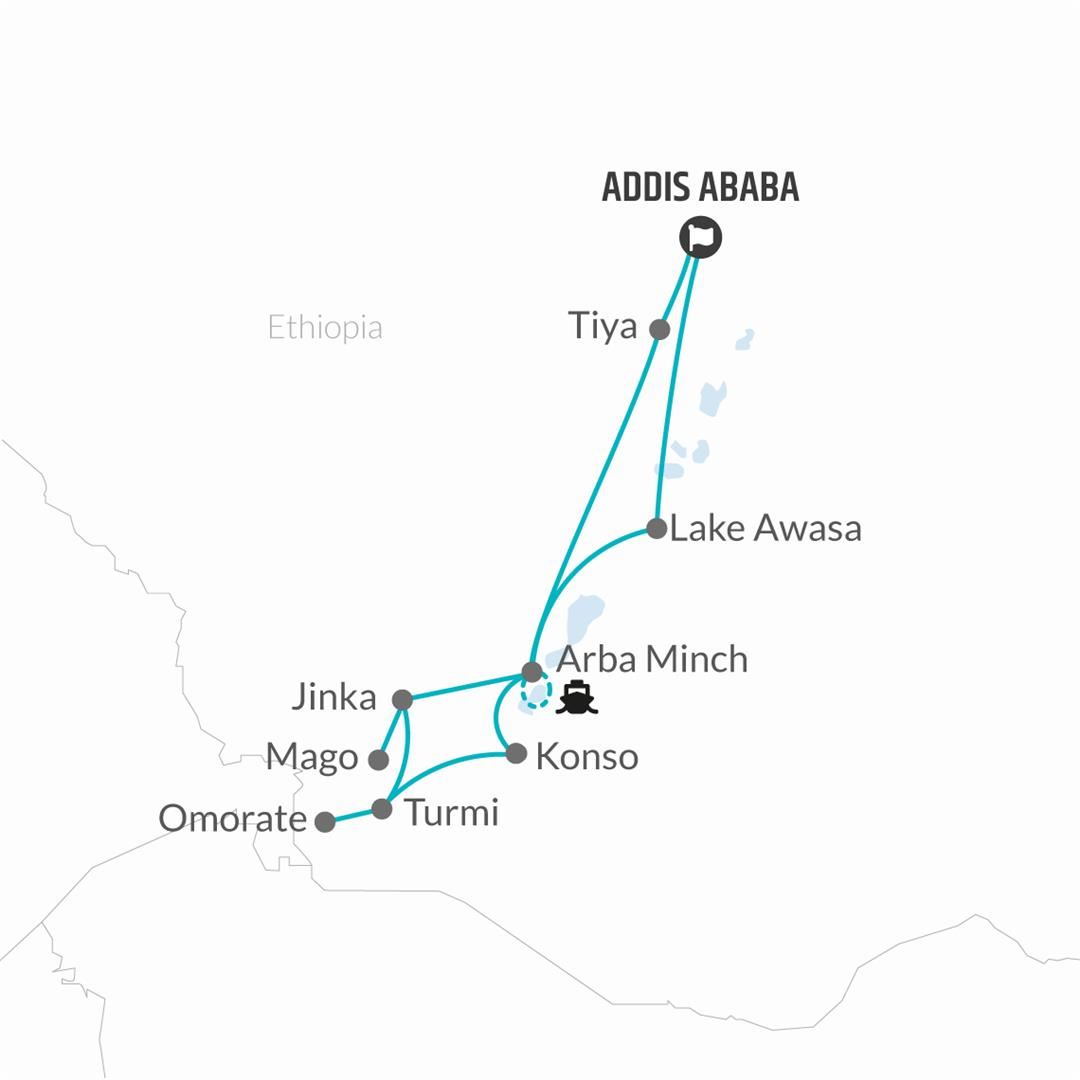 tourhub | Bamba Travel | Southern Ethiopia Cultural Experience 8D/7N | Tour Map