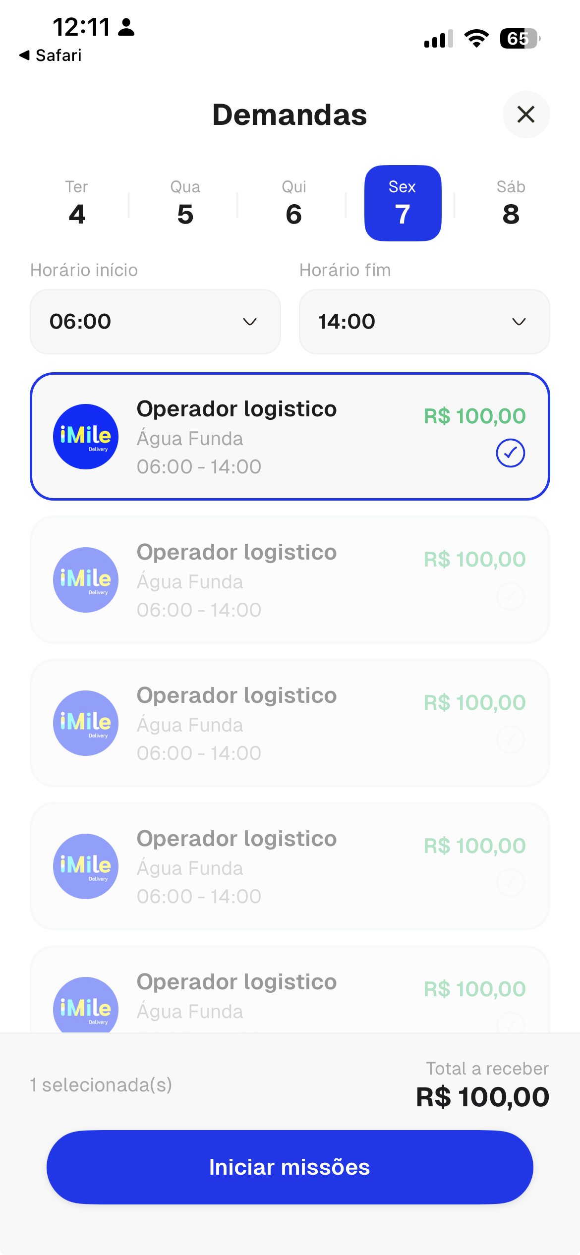 Tela de demandas