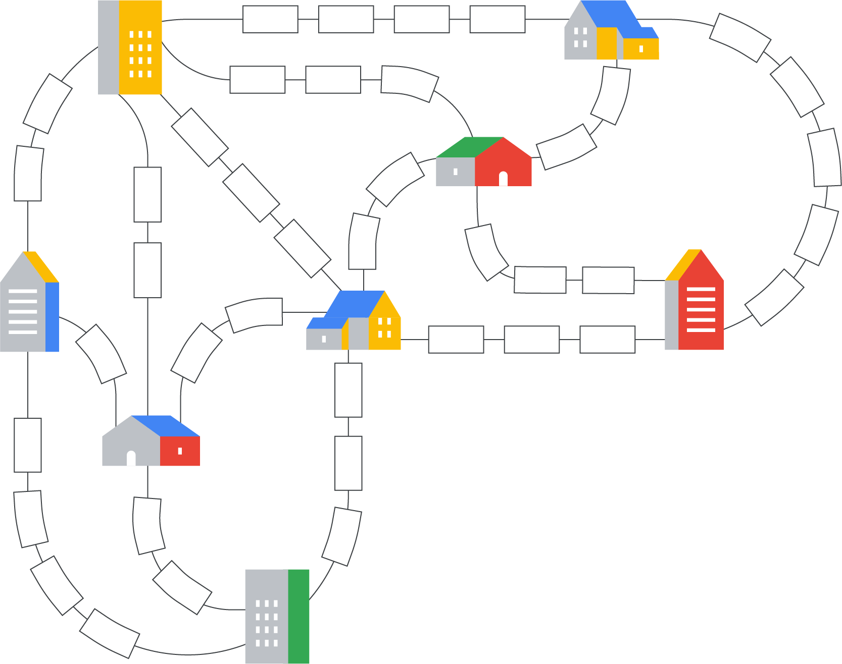 Map of buildings connected by paths